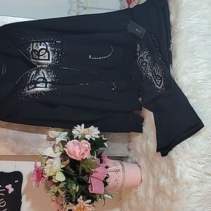 1927  BCBG MAXAZRIA  Black with logo  Side Rhinestone Detail Hoodie & Pant